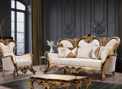 Sofagarnitur 3+1 Sitzer Gold Couchtisch Klassisch Wohnzimmer Set 3tlg.